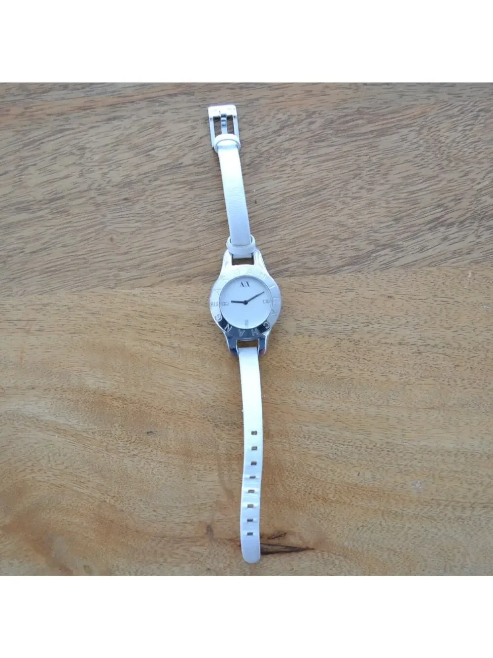 Armani Exchange Bangle Ladies Silver Tone White Band Watch AX4124